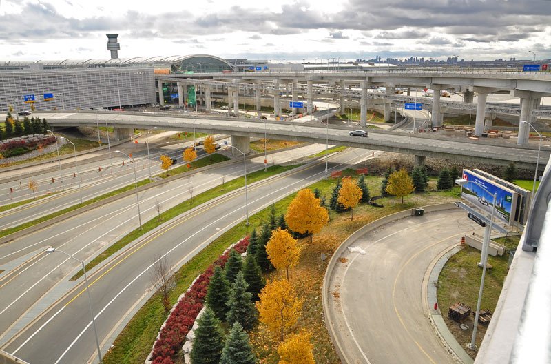 Various bridges interweaved around Toronto Pearson Airport. 